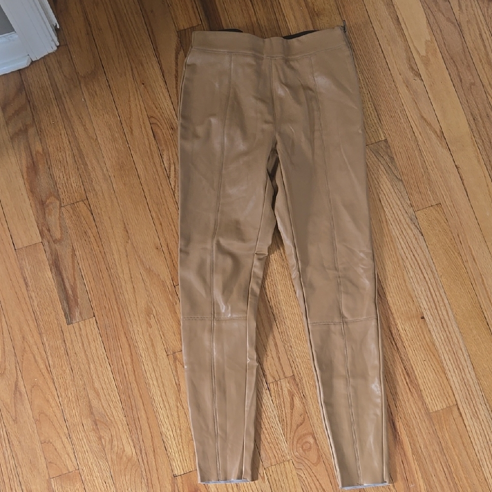 Topshop Camel Faux Leather Trousers
